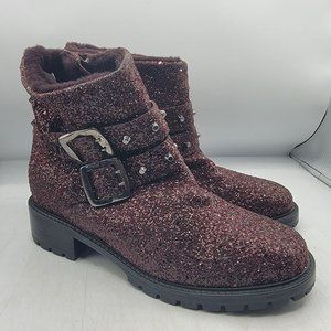 Ross & Snow Womens 8.5 Purple Booties Shearling Cabernet Glitter Stefana Casual